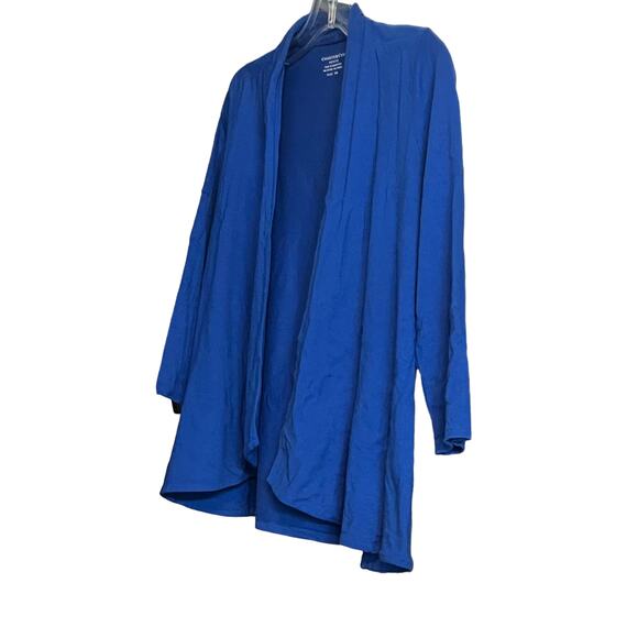 CHARTER CLUB OPEN FRONT LONG SLEEVE JACKET, WOMENS, P/S, BLUE, DRAPED , COTTON - Picture 2 of 8